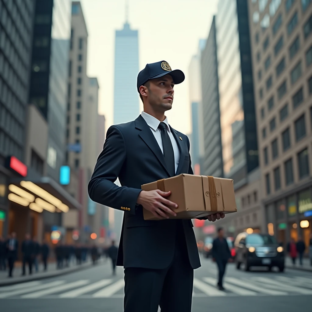 Courier collecting package for delivery